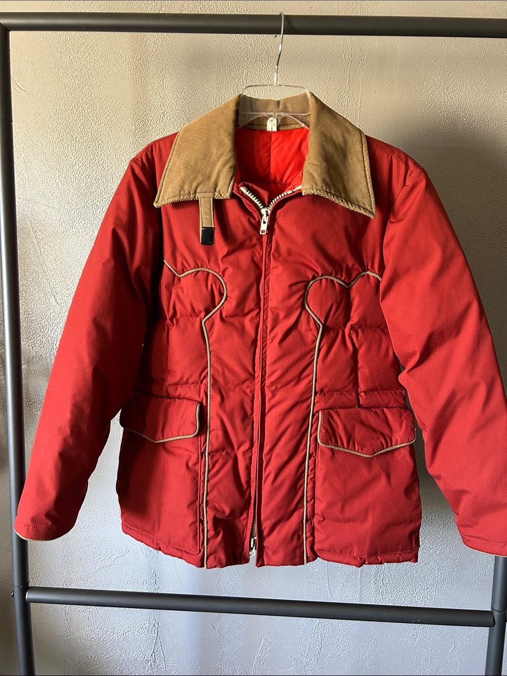 Gerry outdoor vintage Red Puffer Jacket with Tan Collar